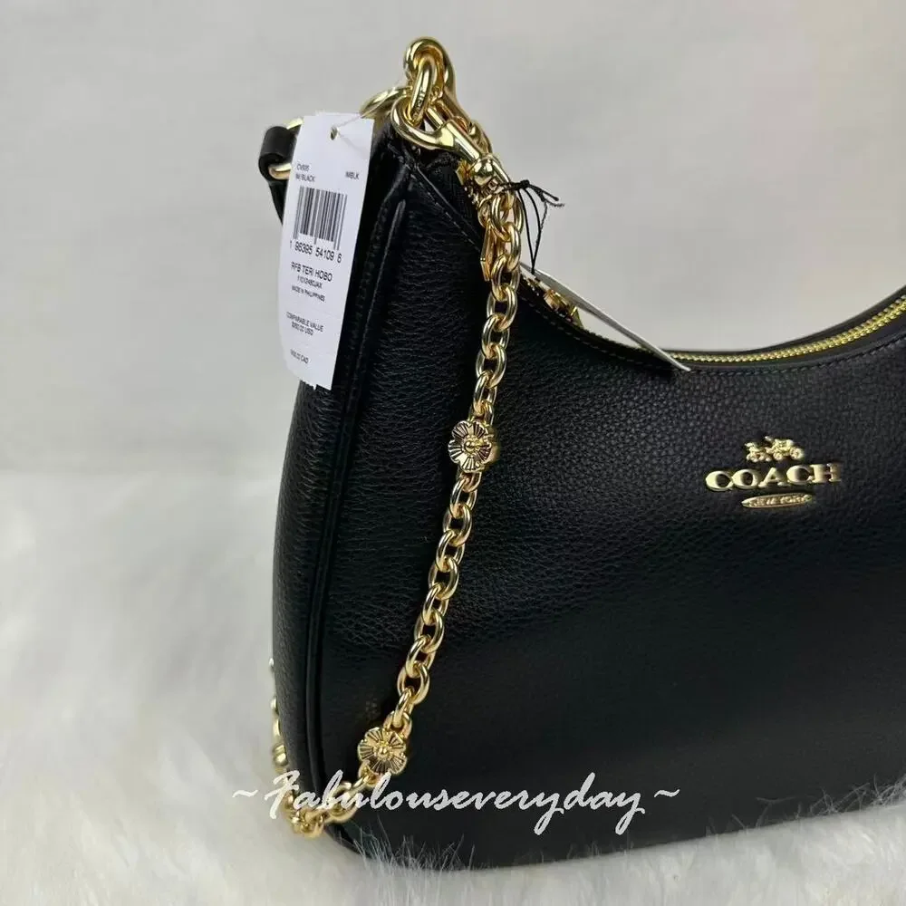 Coach Tea Rose Floral Chain Shoulder strap In Gold CBS66 NWT